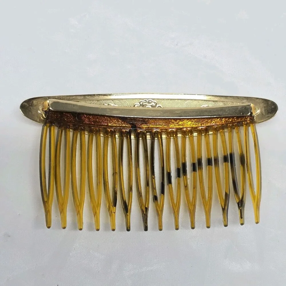 Vintage Art Deco Hair Comb Side Pick Floral Metal Accent USA 60s Boho Hippie